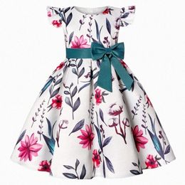 Baby Girls Bow Dress Princess Kids Clothes Children Toddler Flower Print Birthday Party Clothing Kid Youth White Skirt A8VN#