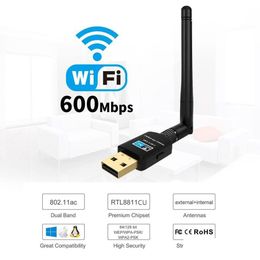 Network Adapters 600Mbps Usb Wifi Adapter 5 8Ghz2 4Ghz Wi-Fi Receiver Wireless Card High Speed Antenna Dongle Drop Delivery Computers Otamp