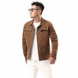 men's Caramel Denim Jacket 2023 spring and autumn new style Fi classic stretch slim denim jacket for men 42Ft#