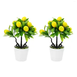 Decorative Flowers 2 Pcs Faux Potted Plant Simulation Bonsais Desktop Adornments Simulated Fruit Tree Plastic Fake Trees