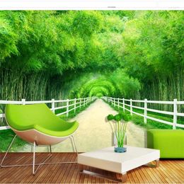 Wallpapers Wellyu Papel De Parede Para Quarto Custom Wallpaper Bamboo Forest Fence Path Fresh 3D TV Backdrop Wall Po