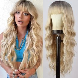 Party Supplies European and American wig women's straight bangs long curly hair gradient color wig set wigs head circle cosplay