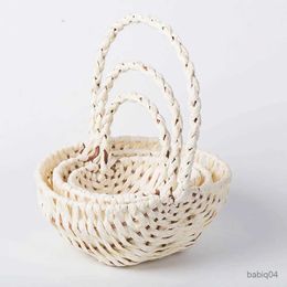 Storage Baskets Lychee Life White Paper Rope Artificial Rattan Weaving Handmade Woven Storage Bag Portable Basket Picnic Photography Props