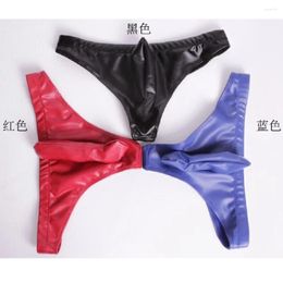 Underpants Fad Latex Imitation Men's Briefs Jockstrap Gay Homens Faux Leather Open Crotch Separation Phallic Testicles Sexy Mens