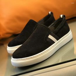 Shoes 507 Black Genuine Casual Leather Nubuck Loafers Slip-On Color Matching Sneakers Comfortable Thick-Sol 39984