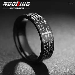 Cluster Rings Black Jesus Men's Titanium Steel Bible Scripture Cross Ring Letter Prayer 8mm Amulet Jewelry