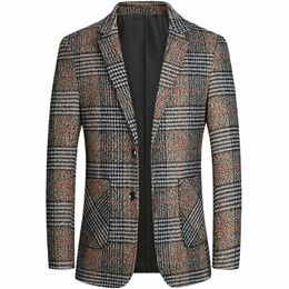 2024 New Autumn Men Blazers Plaid Suit Jacket Korean Design Casual Coat Spring Busin Slim Fit Tops Men's Clothing Oversize X3wW#