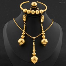 Necklace Earrings Set Italian Luxury Beads Pendant Bangle Ring Jewelry For Women Wedding Jewellery Gift Daily Wear Party Accessories