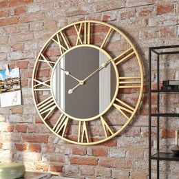 Wall Clocks Round Wrought Iron Mirror Clock European Style Living Room Porch Mute