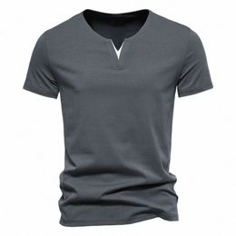 mens Short Sleeve Henley Shirts Casual Cott Slim Fit Basic Summer V Neck T-Shirt O3Wl#