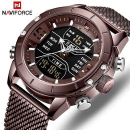 NAVIFORCE Watch Top Luxury Brand Men Military Quartz Wristwatch Stainless Steel Mesh Sports Watches Analog Digital Male Clock284S