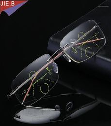 Titanium Alloy Rimless Eyewear Smart Zoom Progressive Multifocal Reading Glasses Men Women Presbyopia Hyperopia Sunglasses2201787