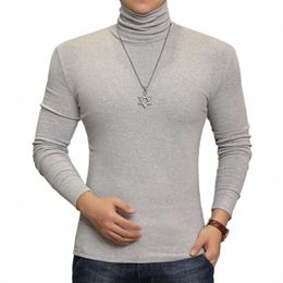 fi Men's Turtleneck T-Shirts Casual Autumn Winter High Collar New Slim Lg Sleeve Stretch Model Undershirt Plus Size Tees S7zE#