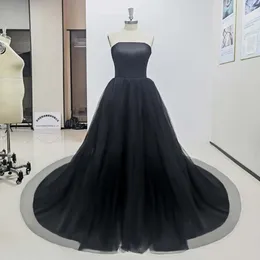 Party Dresses A-Line Black Luxury Evening Dress Strapless Sleeveless Draped Gown Formal Occasion Elegant Women Wedding Bridal