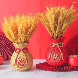 Decorative Flowers Dried Wheat Artificial Stems Flower Arrangement Resin Lucky Bag Vase For Wedding Year Decorations