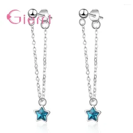 Dangle Earrings Romantic Blue Star Crystal Pendant 925 Silver Needle For Women Bridal Wedding Engagement Anniversary Party