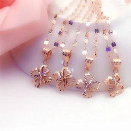 Pendants Design Plated 14K Rose Flower Chain Necklace Delicate Sparkling Gold Charm Women's Party Jewelry