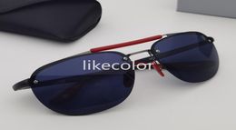 Rimless sunglasses driving glasses racing style metal and nylon Fibre frame shield logo red yellow rubber temple hole detail desig5446664