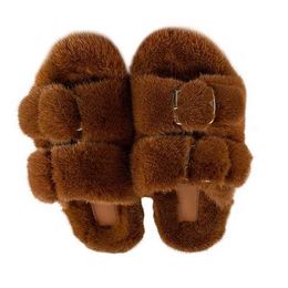 Slippers Slippers High quality European luxury resort hotel Fasion 100% mink leather slide womens fur Soes flat H240326JXVR