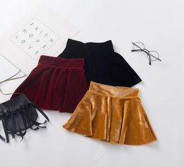 kids clothes girls Golden velvet Pleated skirts Casual high waist children Solid Colour skirt Spring Autumn fashion baby Clothing Z8090139