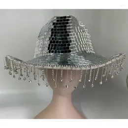 Berets Cowgirl Hat Rhinestones Tassels Mirror Ball For Music Festivals Wholesale