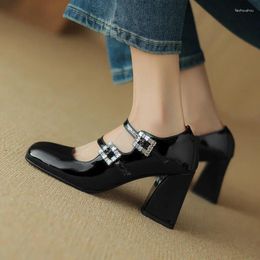 Dress Shoes Big Size Spring Lolita Mary Janes Pumps Woman Japanese Style Lady Silver Bride Square Toe Thick Block Buckle High Heels