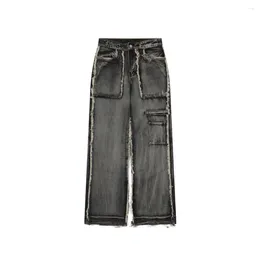 Women's Jeans Do Old Washed Grunge Distressed Wide Leg Denim For Women Men Goth Tassels Academia Pants Trouser Spring Winter Streetwear