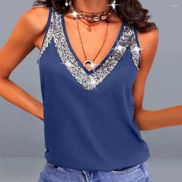 Women's Blouses Women Vest Stretchy Top Stylish Summer Tank Tops V-neck With Shiny Sequins Loose Fit Tunic Side Split For A