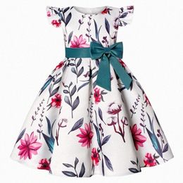 Baby Girls Bow Dress Princess Kids Clothes Children Toddler Flower Print Birthday Party Clothing Kid Youth White Skirt f53u#