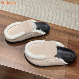 Slippers Round Toe Velvet Mules Women Mixed Colour Fashion Casual Comfortable Niche Design Autumn Winter Shoes 2024 Est