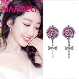 Dangle Earrings Lovely Romantic Candy Shape Design Pink Color Drop For Girlfriend Women Good Cubic Zirconia 925 Sterling Silver