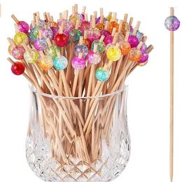 Forks 100pcs Colourful Beads Bamboo Fruit Sticks For Decoration Cocktail Salad Snack Sandwich Buffet Toothpicks Fountain Wedding Party