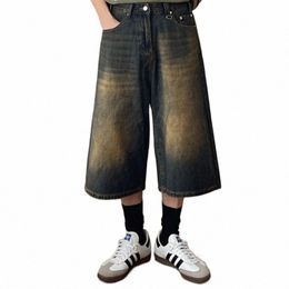 reddachic Y2k Denim Shorts for Men Colossus Wide Leg Jorts Cropped Baggy Jeans Vintage Wed Low Waist Trousers Korean Stylish E0zJ#