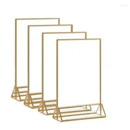 Decorative Flowers Acrylic Sign Holder Gold Picture Frame Double Sided Clear Display Stand Frames For Home Shop Restaurant