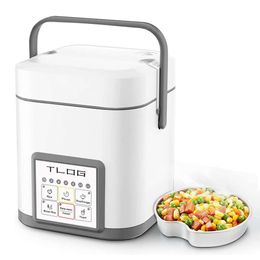 TLOG Mini Rice Cooker 2.5 Cups Undercooked, Healthy Ceramic Coated Portable Cookware, 1.2-liter Travel Size Suitable for 1-3 People, Personal Maker, Food