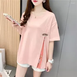Women's T Shirts DAYIFUN Summer T-shirts Large Size Round Neck Zipper Panel Design Tops Lady Korean Versatile Loose Short Sleeve Tshirt