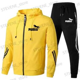 Men's Tracksuits Mens Design Tracksuit Autumn Winter Hooded Coat and Long Sweatpants 2 Pcs Sets Casual Sports Hoodies Jogging Suit T240326