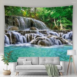 Tapestries Waterfall Landscape Tapestry Rainforest Natural Green Pine Forest River Wall Hanging Art Decor Living Room Mural