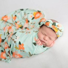 Blankets 2Pcs/Set Born Baby Turban Cotton Beanie 0-6M Infant Swaddle Blanket Boy Girl Floral Wrap Headbands