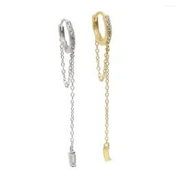 Huggie Hoop Earrings 2023 Real 925 Sterling Silver Delicate Piercing Fashion Women Charm Shiny Cz Mini Huggie Hoops Long Tassel Chain Ear
