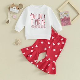 Clothing Sets 2024-12-15 Lioraitiin Toddler Baby Girl Valentine S Day Outfits Fuzzy Letter Print Sweatshirt Heart Flare Pants Spring Clothes