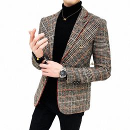 2021 grid Brand clothing Men spring Casual busin suit/Male High quality cott slim fit Blazers Jackets/Man plaid coats S-4XL c9Qa#