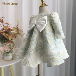 Baby Girl Princess Satin Dress Long Sleeve Child Vintage Bow Vestido Party Pageant Birthday Ball Gown Clothes 112Y 240318