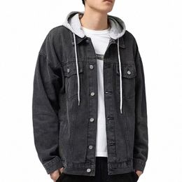2023 Men's New Hooded Casual Denim Jacket Loose and Handsome Versatile Autumn Outdoor Casual Jacket X3Hl#