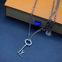 Europe America Fashion Key Pendant Necklace Men Women Lady Silver-colour Metal Engraved V Initials Stainless Steel Sweater chain M241x