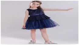 Girls Knee Length Formal Dresses Princess Wedding Sleeveless Navy Blue Baby Girl Tutu Ball Gown Dress 180526012050206