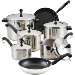 Cookware Sets Farberware Classic Stainless Steel Pots And Pans Set 15-Piece 50049 Silver Cooking Pot