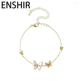Link Bracelets ENSHIR Golden Butterfly Charm Bracelet For Women Elegant White Zircon Chain Friends Birthday Gift