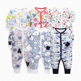 Baby Rompers Infants Long Sleeves Cotton Jumpsuits Clothing Autumn Winter Boys Girls Kids Clothes Newborn Toddler Romper White Cartoon Animals Ourfits 151O#