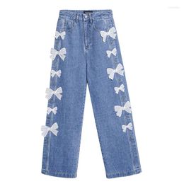 Women's Jeans Stylewomen's Jeansoriginal Fashion Side Ing Bow Spring And Autumn Blue High Waist Straight Denim